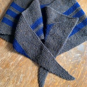 Cozy Hand Knit Outlander Style Wrap Chocolate Brown and Navy Blue Stripes
